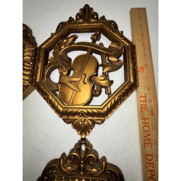 MCM Homco Syroco Musical Instruments Wall Decor Set Of 4 Hollywood Regency Dart - Picture 2 of 9